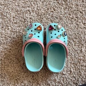 Kids Light Blue and Pink CROCS with Gems